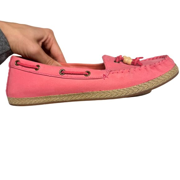 UGG Suzette Moccasin Flats Pink Nubuck Beaded Leather Lace Womens 8.5 Like New - Picture 5 of 10